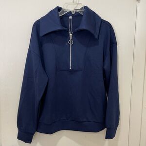 NWT - Arabess Navy Half-Zip Pullover with Ring Zipper